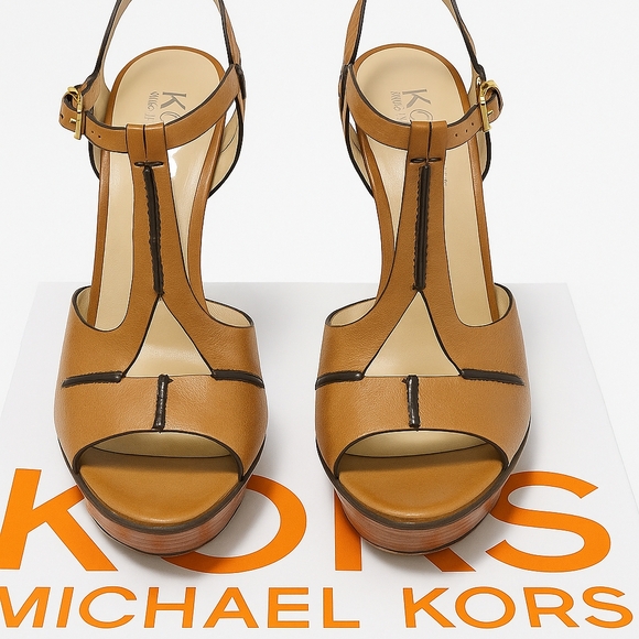 Michael Kors Tan and Black Leather Heels - Picture 1 of 6